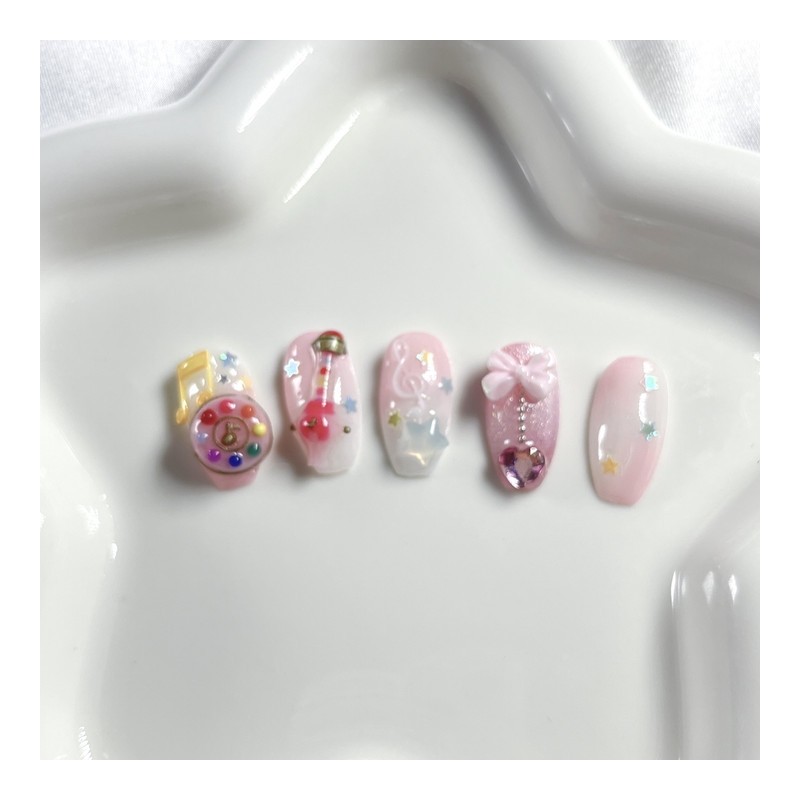 [Premium handmade embossed nails] Magical Girl 5 - Almond Egg