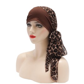 ZLYC Chemo Headwear Head Scarf Headwraps Long Head Covering Lightweight Beanie for Women, Leopard Print Brown