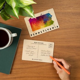 Pennsylvania, State Abstract Watercolor (4x6 Birch Wood Postcards, 2-Pack Stationary, Rustic Home Wall Decor)