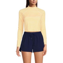 Lands' End Women's Long Sleeve Cropped UPF 50 Rash Guard X-Large Sweet Mango Mini Stripe