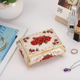 Hipiwe Metal Decorative Jewelry Box Vintage Treasure Chest Case Ornate Trinket Organizer Earrings Necklace Bracelet Storage Box Ring Holder Keepsake Box for Women Girls