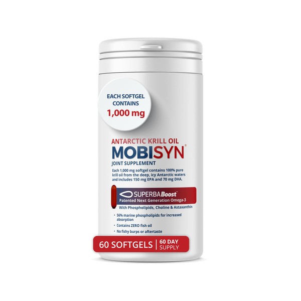 Mobisyn 100% Pure Antarctic Krill Oil 1000mg, 60-Day Supply, EPA/DHA Omega 3, Highest Concentration 56% Phospholipids, Choline, Astaxanthin, Sustainable, Supports Heart, Brain & Joints, No Fish Oil
