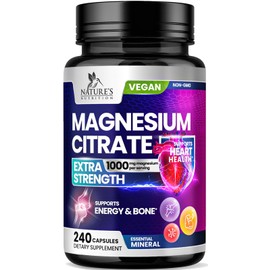 Natures Nutrition Suplemento de citrato de magnesio en pastillas de 1000 mg triple potencia. Suplementos de magnesio para huesos, músculos y corazón. 