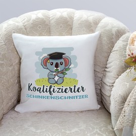 MUGFFINS HAM CARVER man Cushion Padding included - in German - Koalifizierter/Koalifizierte - Funny gift - Pillow: cover and filling 15.7x15.7 inches