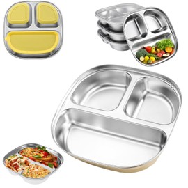BAISHUWU Stainless Steel Non-Slip Baby Plate, Children's Plate, Divided Stainless Steel, Baby Suction Cup Tableware, Children's Plate with Divider, Plate with Suction Cup, for Toddlers and Children