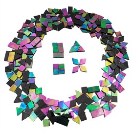 200g Iridescent Glass Mosaic Tiles, 270 Pieces, 4 Shapes, Mixed Stained Glass Pieces, Accessories for Mosais, Square/Triangular/Rectangular/Diamond-Shaped (Black)