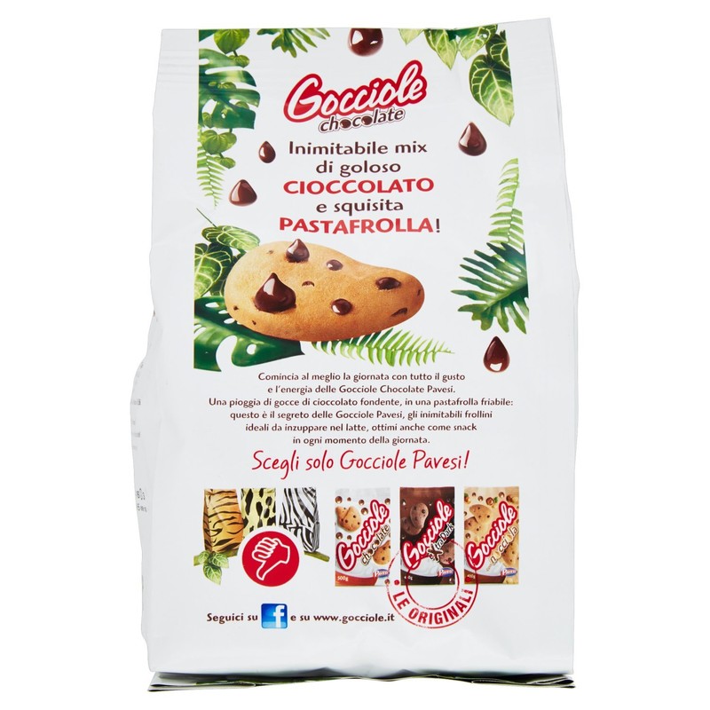 Pavesi: "Gocciole Chocolate" Biscuits with Chocolate drops , no palm