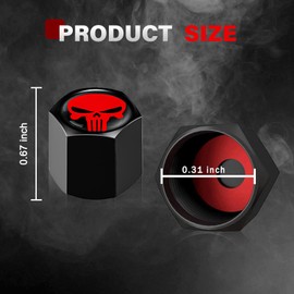 Sumjig 4 PCS Car Tire Valve Cap, 0.5" x 0.49" Tooth Skull Printed Alloy Anti-Theft Tubeless Air Valve Cap, for Cars (Red)