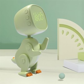 WATSAVPUP Kids Dinosaur Alarm Clock for Boys and Girls Bedroom LED Cute Bedside Clock with Digital Display Children's Sleep Trainer Ok to Wake Light and Night Light for Kids(Green)