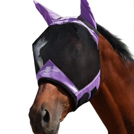 Harrison Howard Pro Luminous Horse Half Face Fly Mask Large Eye Space with Ears UV Protection for Horse Gentle Lavendar M