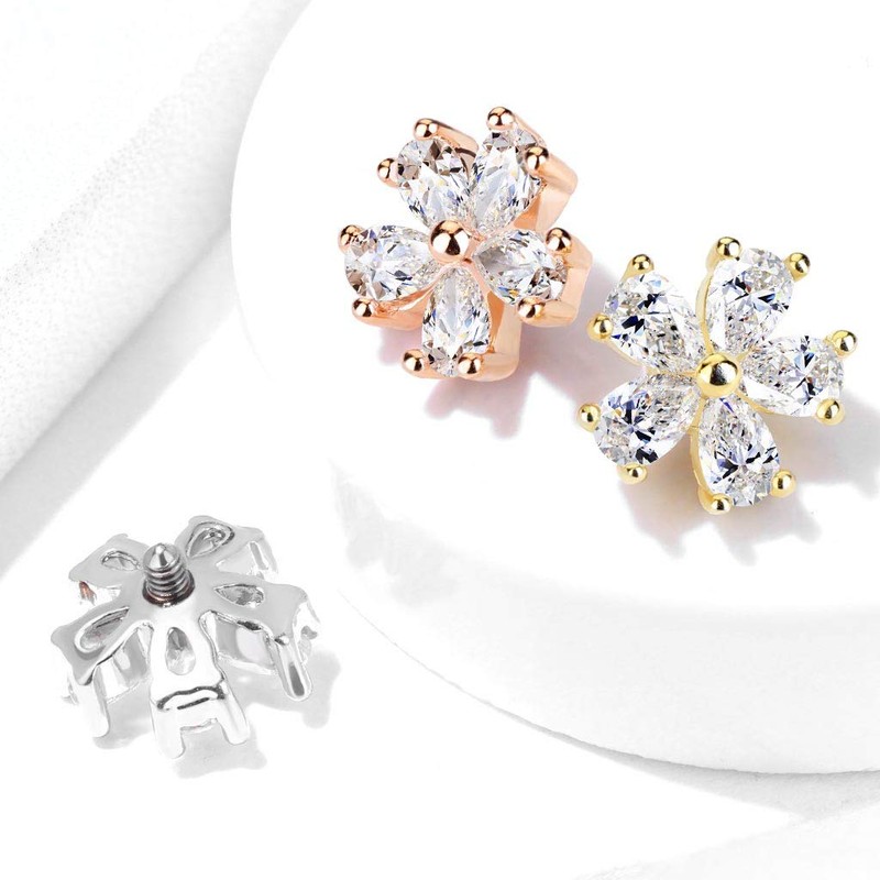 FIFTH CUE 14G Five Pear CZ Flower 316L Surgical Steel