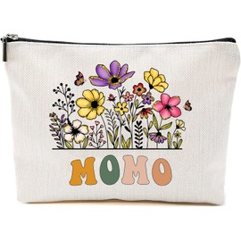 Momo Wildflowers Gifts For Mother's Day Makeup Bags - Momo Flower Gift Bags - Mom Birthday Gifts - Travel Cosmetic Bag For Birthday, White, 7”x9.8”
