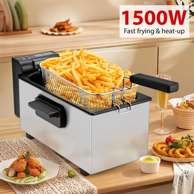 SUSTEAS 3 Liter/2.7QT Electric Deep Fryer, 1500W, Timer Control, Adjustable