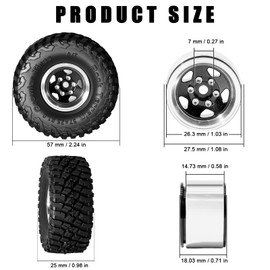 RcThjia 1.0 Beadlock Wheel Soft Tire Set RC Upgrade Part for Traxxas 1/18 TRX4M 1/24 RC Crawlers car Axial SCX24 FMS FCX24 Gladiator Bronco C10 JLU Deadbolt B17 Upgrade.(4Pcs/Set)