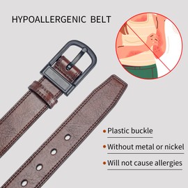 Gleecosy Nickle and Metal Free Hypoallergenic Leather Tsa Approved Belt for Men With Plastic Buckle Airport Friendly, Brown, Size 37 (Fits Pants Size 35-36)