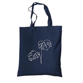 tradercat Jute Bag Printed Vintage 100% Cotton, Fabric Bag Printed, Flowers One Line Art, Jute Bag Aesthetic as a Fashionable Accessory with Saying (Flower Monstera - Blue), blue