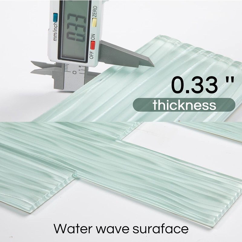 Lovdeco Light Green Water Wave Glass Subway Tile, 3 x