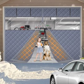 Garage Door Insulation Kit 1 Car Garage Cover 9 * 7Ft Insulated Screen for Winter Garage Insulation Kit, Made of Oxford and Cotton for Thermal and Soundproof (with Clear PVC Windows)