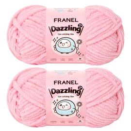 Chenille Yarn, 2 Pack Franel Dazzling Pink Sparkle Yarn 4.5mm Thickness, 100% Polyester, Soft, Fluffy, Perfect for Crocheting and Knitting. Great for Plush Dolls, Bags, and Throw Pillows