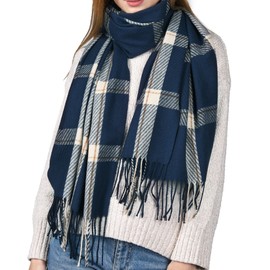 FURTALK Scarf for Women Winter Pashmina Shawls and Wraps Soft Warm Oversized Tartan Ladies Scarf Cashmere Feel Blanket, Navy Blue