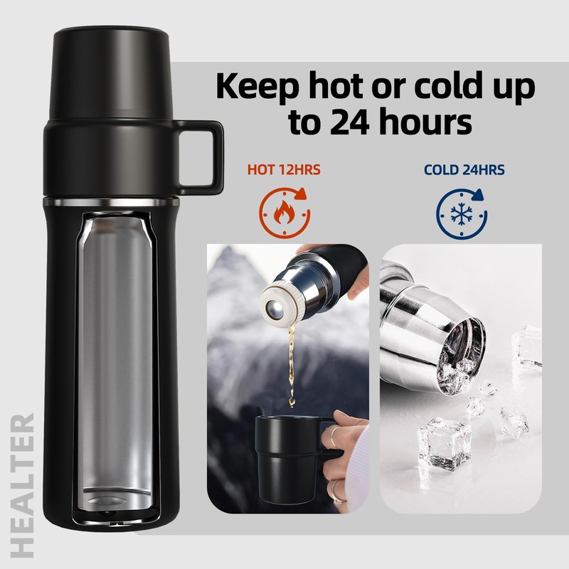Healter 600ml Insulated Flask for Hot Drinks, Coffee Flask with