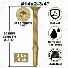 Yaocom 5 Lbs 184 Pcs #14 x 2-3/4" Self Tapping Trailer Deck Screws Wood to Metal Reamer Screw Self Drilling with Wings Star Head for Trailers Flatbeds Fastening Wood to Steel Metal Construction