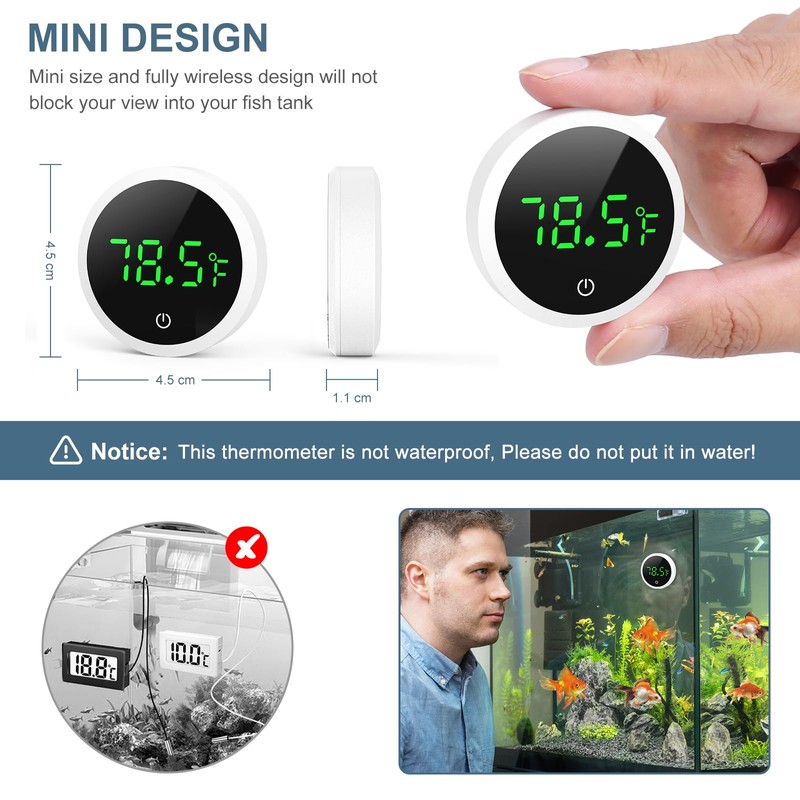 Ankilo Upgraded Aquarium Thermometer, Wireless Digital Fish Tank Thermometer with