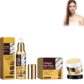 Moisturising Argan Oil Hair Essence + Collagen Hair Mask, Moroccan Argan Oil for Hair, Deep Repair Conditioning Argan Oil Collagen, Collagen Hair Mask Essence, for Curly or Straight, Thin, Fine Hair