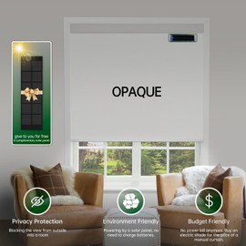 DONGFXK Motorized Blinds with Remote, Blackout Cooling Automatic Shades with Solar Panel Cordless Smart Blinds for Windows, Custom Electric Blinds Horizontal Roller Shades,White,38" W X 72" H