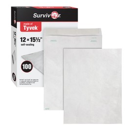 Quality Park Survivor Tyvek Shipping Envelopes, 12" x 15-1/2", Made with Lightweight and Strong DuPont Material, Peel and Seal Closure, White Shipping Envelopes, 100 Per Box (QUAR1790)