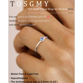TOSGMY Birthstone Rings for Women Non Tarnish 14K Gold Plated Sterling Silver Stackable Birthday Gifts for Mom Dainty Emerald Green Blue CZ Gemstone Ring for Mothers Daughter Bridesmaid Gifts Jewelry