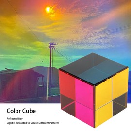 Color Cube, 6 Sided Optical Glass RGB Dispersion Prisms Glass Cube Prism with Wiping Cloth, Mixed Color Cube Prism for Physics Education Learning Science Toys (60mm)