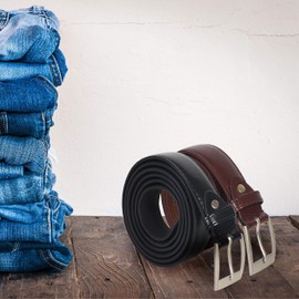 Dress Belt Set of 2 Black and Brown with Stylish Buckle - Genuine Leather (54)