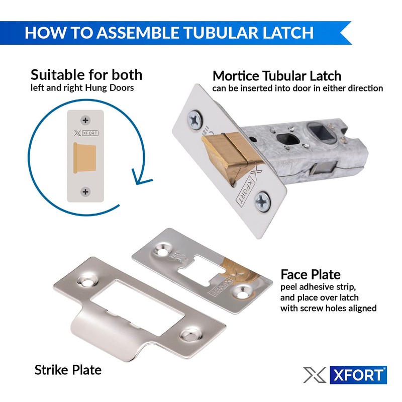 XFORT Tubular Latch, Polished Chrome, Tubular Door Latch for Internal