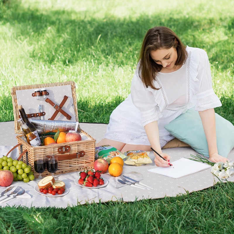 HappyPicnic Picnic Basket Set for 2 - Wicker Picnic Basket
