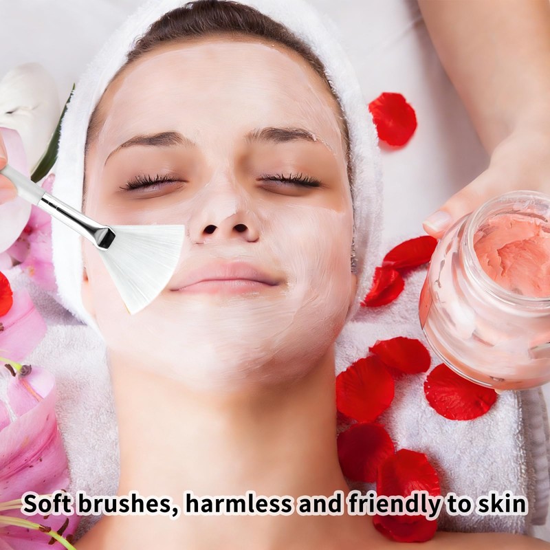 20 Pcs White Facial Fan Brush Set, Soft Face Mask