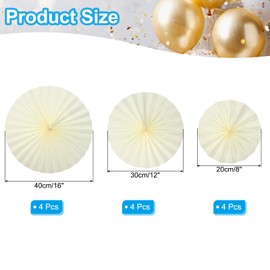 PATIKIL 8"/12"/16" Paper Fans Hanging Decoration, 12 in 1 Set Round Honeycomb Fans with Pearl for Birthday Wedding Graduation Events Party, Beige