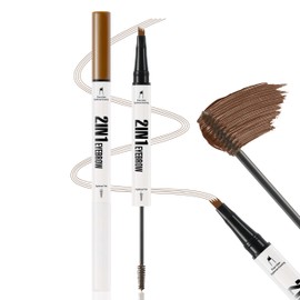 Noerrors Microblading Eyebrow Pen with Tinted Brow Gel 2 in 1 Dual-End Eye Brow Tool 4-Fork-Tip Precision Microblade Brow Pencil Ultra Thin Volumizing Brow Pomade Wax Waterproof Eye Makeup #02 Brown