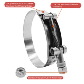 BOTTEN 2 Pack 1.25" T-Bolt Hose Clamp, Clamp Range 41-46mm for 1.25" Hose ID, hose clamps 304 Stainless Steel,hose clamp pliers and clamps heavy duty