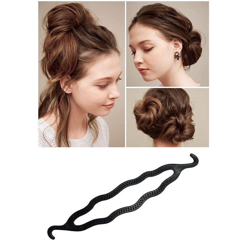 6PCS Black Plastic Bun Maker Double Hook Hair Styling Hairpins