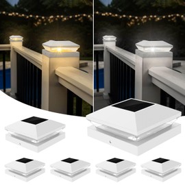 T-SUN Bright Solar Post Cap Lights 6 Pack – Outdoor Waterproof Solar Powered Deck Fence Post Lights for Wooden (4x4/6x6) & Vinyl (4x4/5x5) Posts – 2 Modes for Garden, Patio, Gate, Mailbox, Porch