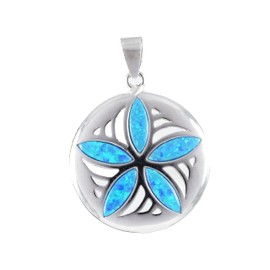 Stunning Hawaiian Blue Opal Sand Dollar Necklace, Sterling Silver Blue Opal Sand Dollar Pendant, N8375A, Metal, Opal