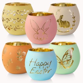 SHMILMH Easter Candle Holders 6PCS, Easter Table Decorations Glass Votive Tealight Candle Holders, Indoor Easter Centerpiece Decorations, Women Adult Easter Gifts