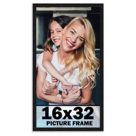 16x32 Frame Black Picture Frame - Complete Modern Photo Frame Includes UV Acrylic Shatter Guard Front, Acid Free Foam Backing Board, Hanging Hardware Wood Wall Frames for Family Photos - no Mat