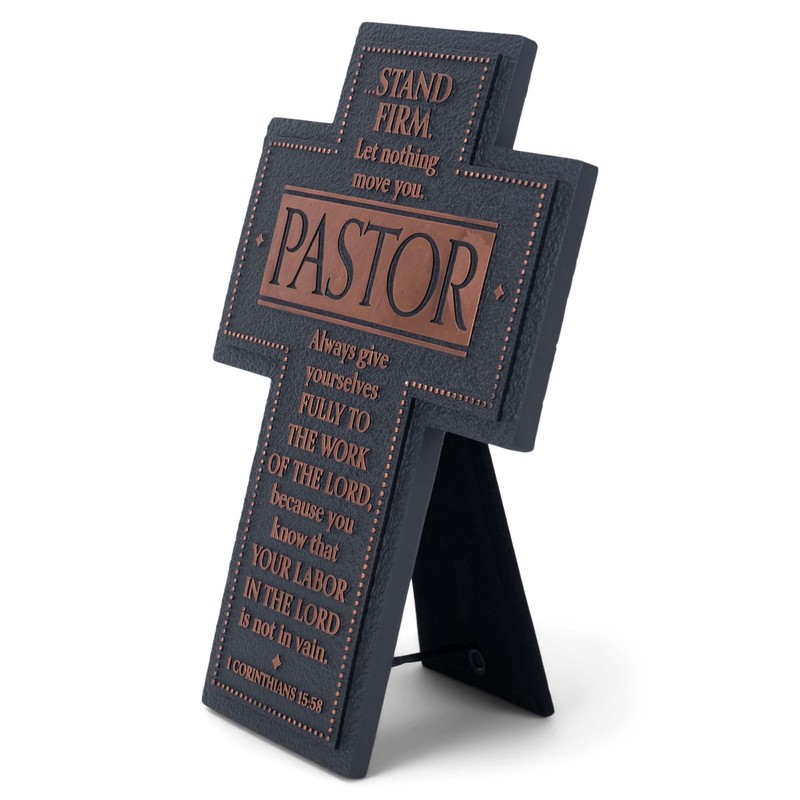 Lighthouse Christian Products Pastor Stand Firm Embossed Resin Easel Cross
