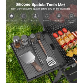 Alfombrilla de silicona para parrilla Blackstone grande con almohadilla de goteo, accesorios para parrilla, estante lateral para parrilla al aire última intervensión (gris)