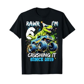6th Birthday Monster Truck Dinosaur Party Boys Rawr I'm 6 T-Shirt
