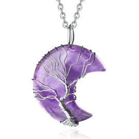 MAIBAOTA Crescent Moon Necklaces for Women Amethyst Necklace Crystal Necklace Life Tree Necklace Spiritual Reiki Witch Gemstone Neckalce Purple Crystal Jewelry Mothers Day Gifts for Mom