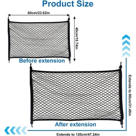 Luggage Net Car Luggage Net Motorhome Boot Net 60 x 40 cm Extends to 120 x 80 cm Boot Net Car with 4 Hooks Boot Net for Most Cars