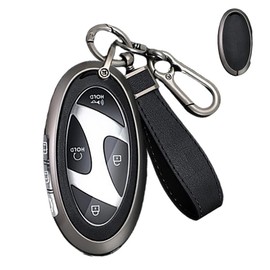 KULCSOK Key Cover fit for Hyundai Kona Ioniq 6 Key Fob Case Sonata Santa Fe Elantra Hybrid 2024 2023 Zinc Alloy Key Protector Keychain 5/7 Buttons A Black